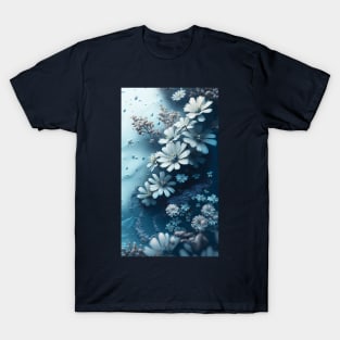 White-blue flowers on a blue background T-Shirt